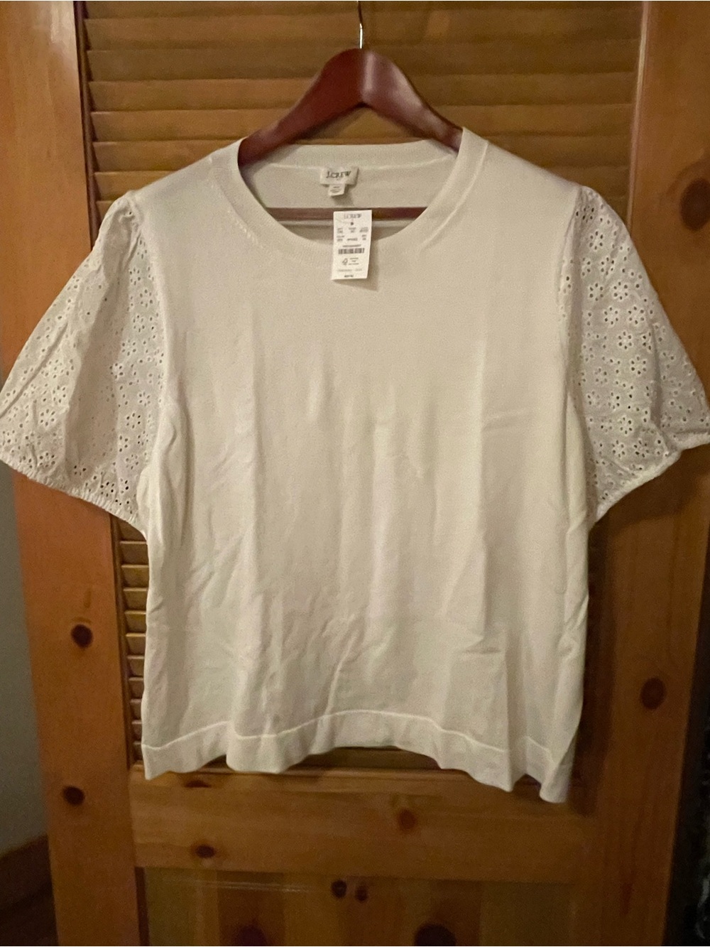 J. White Eyelet Sleeve Cotton Tee
